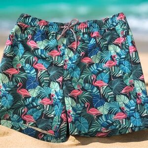 Members Mark Flamingo Tropical Floral Resort Lined Swim Trunks Mens size L NEW